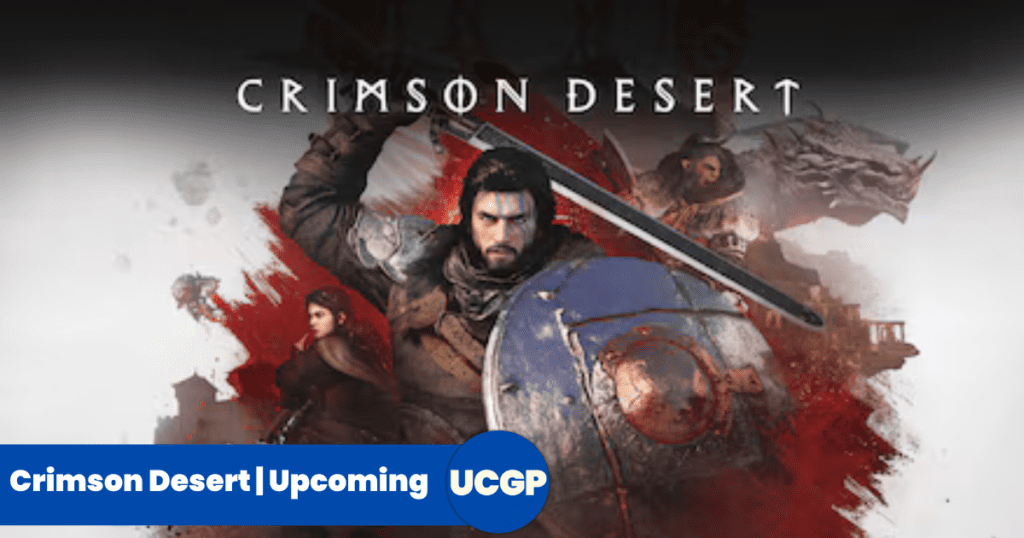 Main character Kliff holding a sword and shield alongside his mercenary companions in Crimson Desert, featured in an expert upcominggamespot.com preview by Qamar Shahzad.