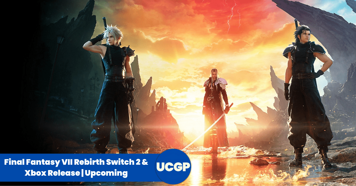 Key art of Cloud Strife, Sephiroth, and Zack Fair standing under a burning sky in Final Fantasy VII Rebirth, covered by Qamar Shahzad for upcominggamespot.com.